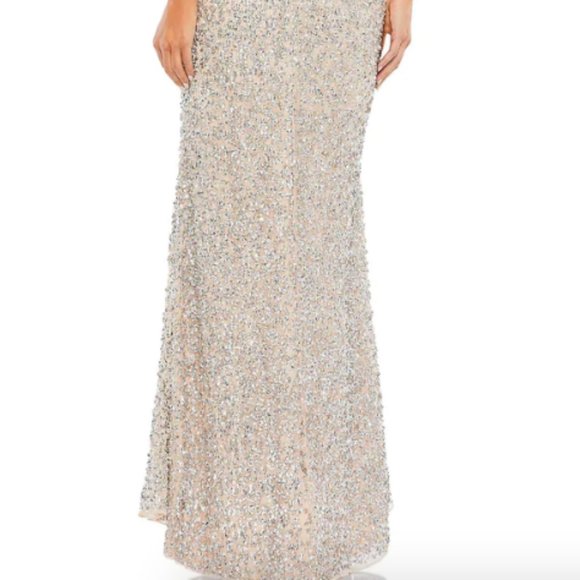 MAC DUGGAL 10109 SEQUIN CUTOUT PLUNGE NECK TRUMPET NUDE/SILVER GOWN sz 2 - Picture 6 of 8